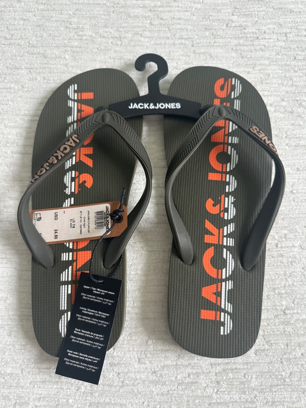 Jack & Jones Olive Flip Flops with Orange Logo